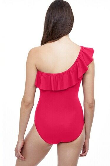 GOTTEX 12 one shoulder ruffled swimsuit 1 piece tummy control off shoulder