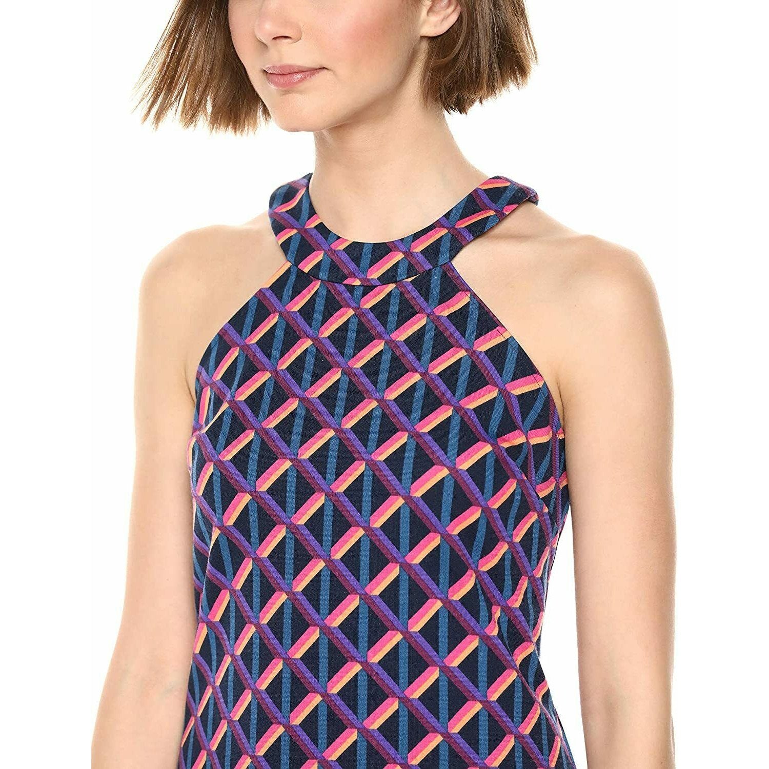 TRINA TURK printed M upscale above knee shift dress ponte knit geo bright - Jenifers Designer Closet