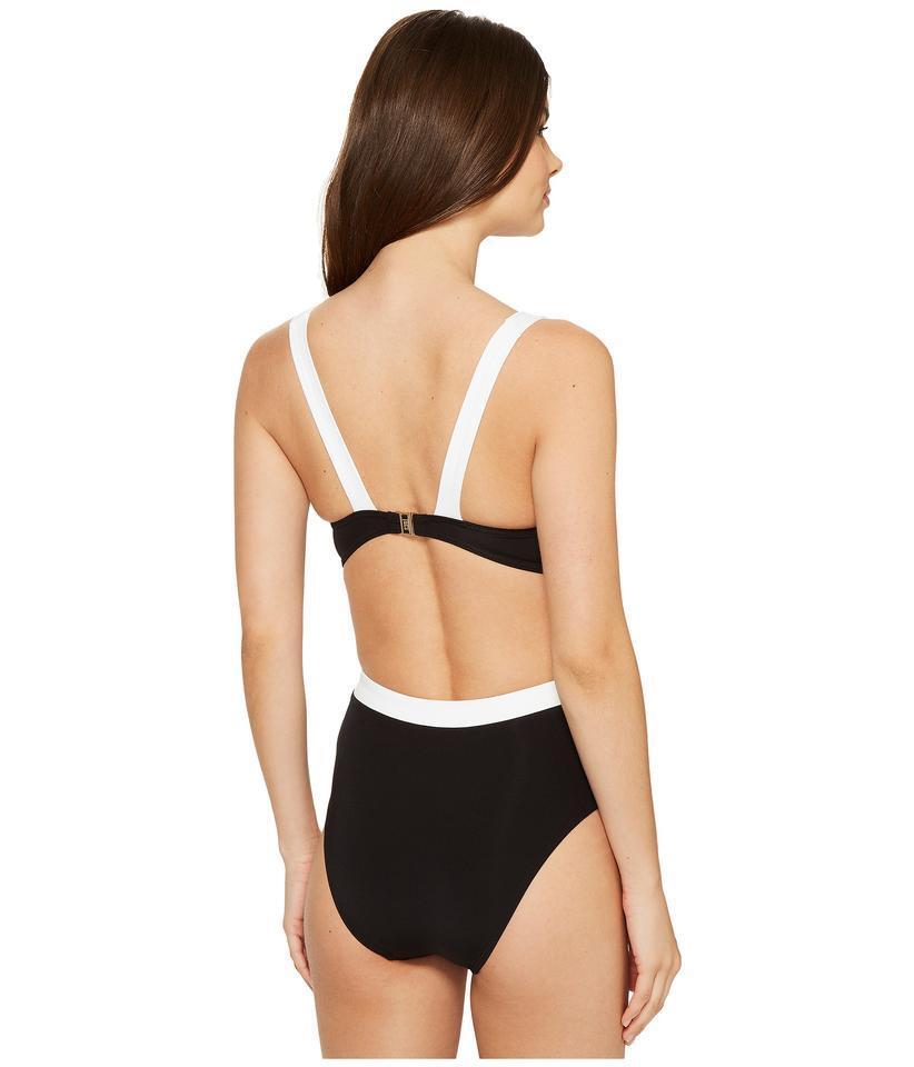 JETS by Jessika Allen 6/10 swimsuit black white plunging one-piece sexy