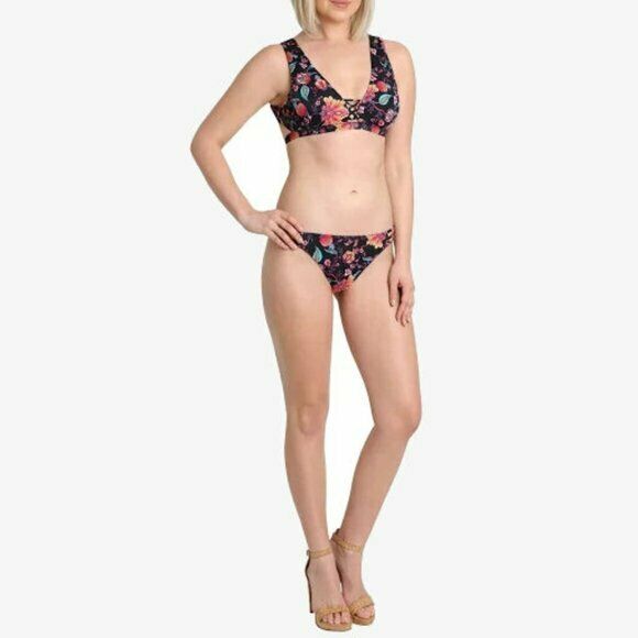NANETTE LEPORE bikini swimsuit 6 bathing suit floral strappy designer 2 pc