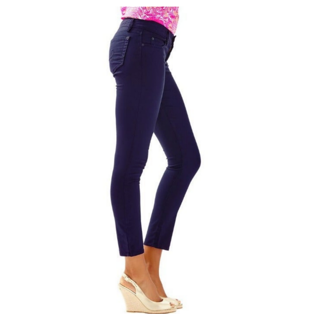LILLY PULITZER 00 Worth skinny pants sateen jeans stretch midnight navy