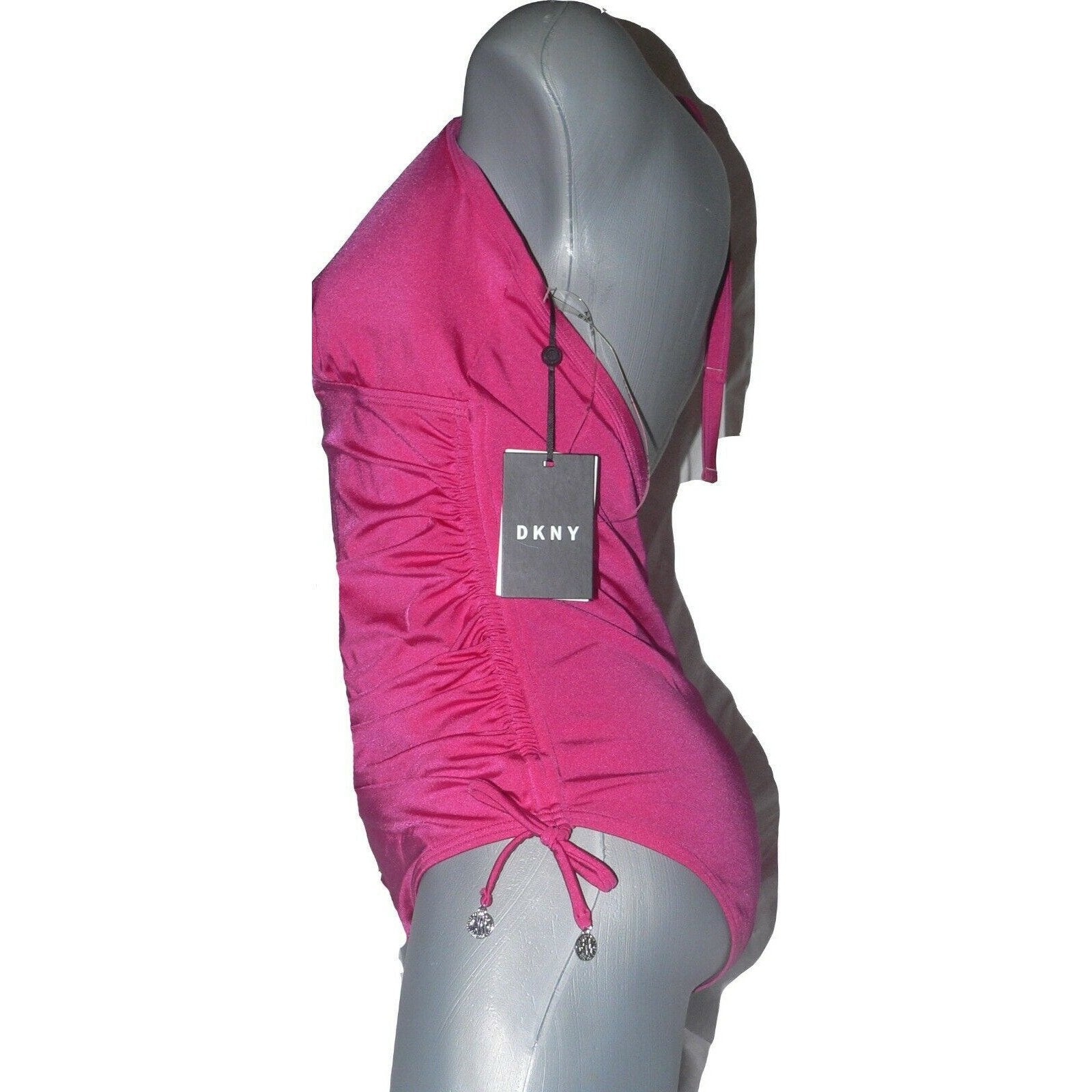 DKNY swimsuit 14 ruched shirred one piece Donna Karan hot pink UV protection-Clothing, Shoes & Accessories:Women:Women's Clothing:Swimwear-DKNY-Jenifers Designer Closet