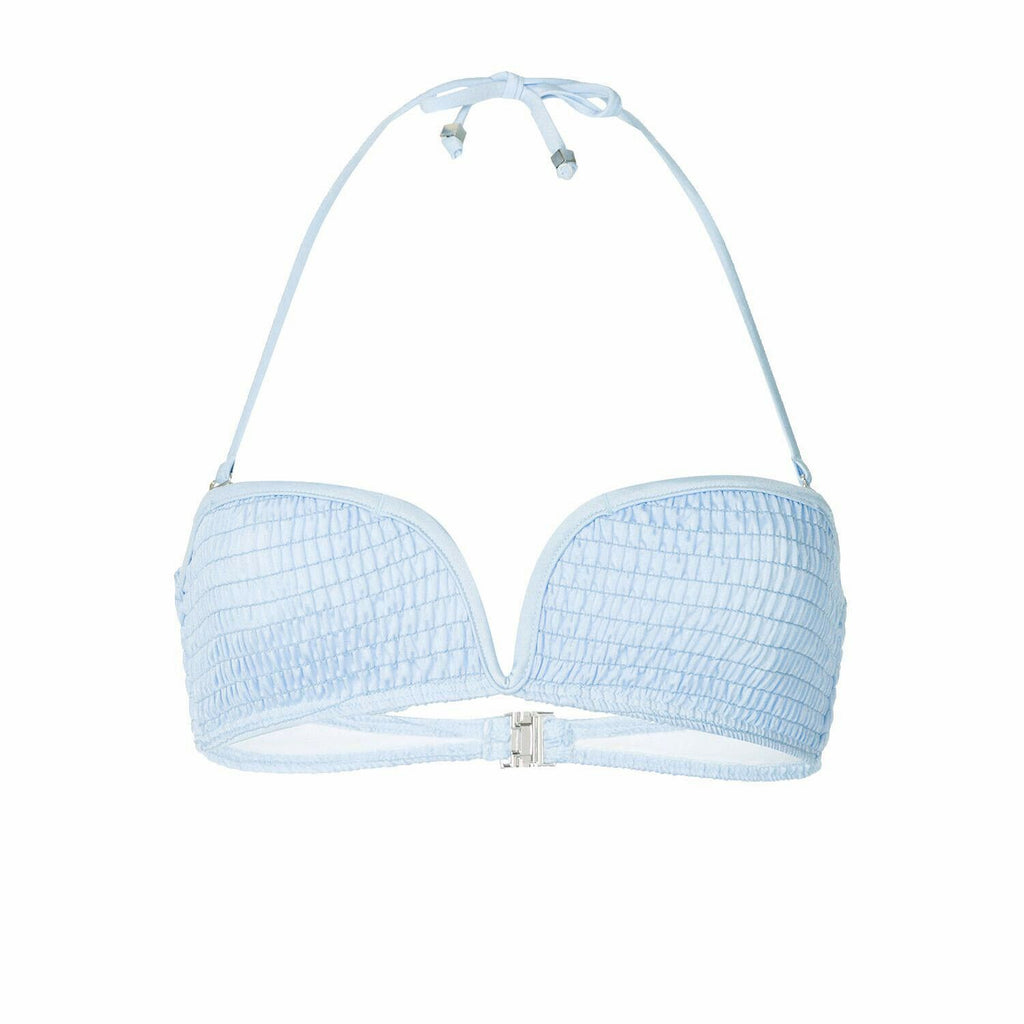SUBOO S strapless smocked bandeau bikini top ice blue designer shirred-Clothing, Shoes & Accessories:Women's Clothing:Swimwear-Suboo-Small-Ice Blue-Jenifers Designer Closet