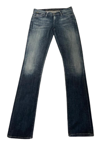 GOLDSIGN 26 X 34.5" Misfit slim straight blue jeans whiskered distressed