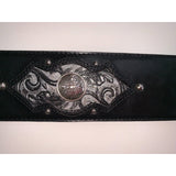 BRIGHTON M/L 32 wide black leather belt w/ lots of silver Burn Out western-Clothing, Shoes & Accessories:Women's Accessories:Belts-Brighton-M/L 32-Black-Jenifers Designer Closet