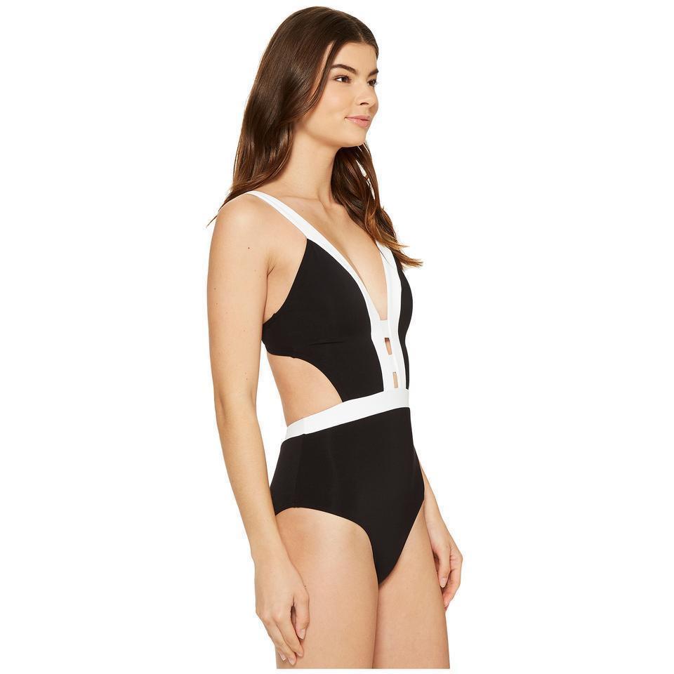 JETS by Jessika Allen 10 $205 swimsuit black white plunging one-piece sexy-Clothing, Shoes & Accessories:Women's Clothing:Swimwear-Jets by Jessika Allen-10-Black/White-Jenifers Designer Closet