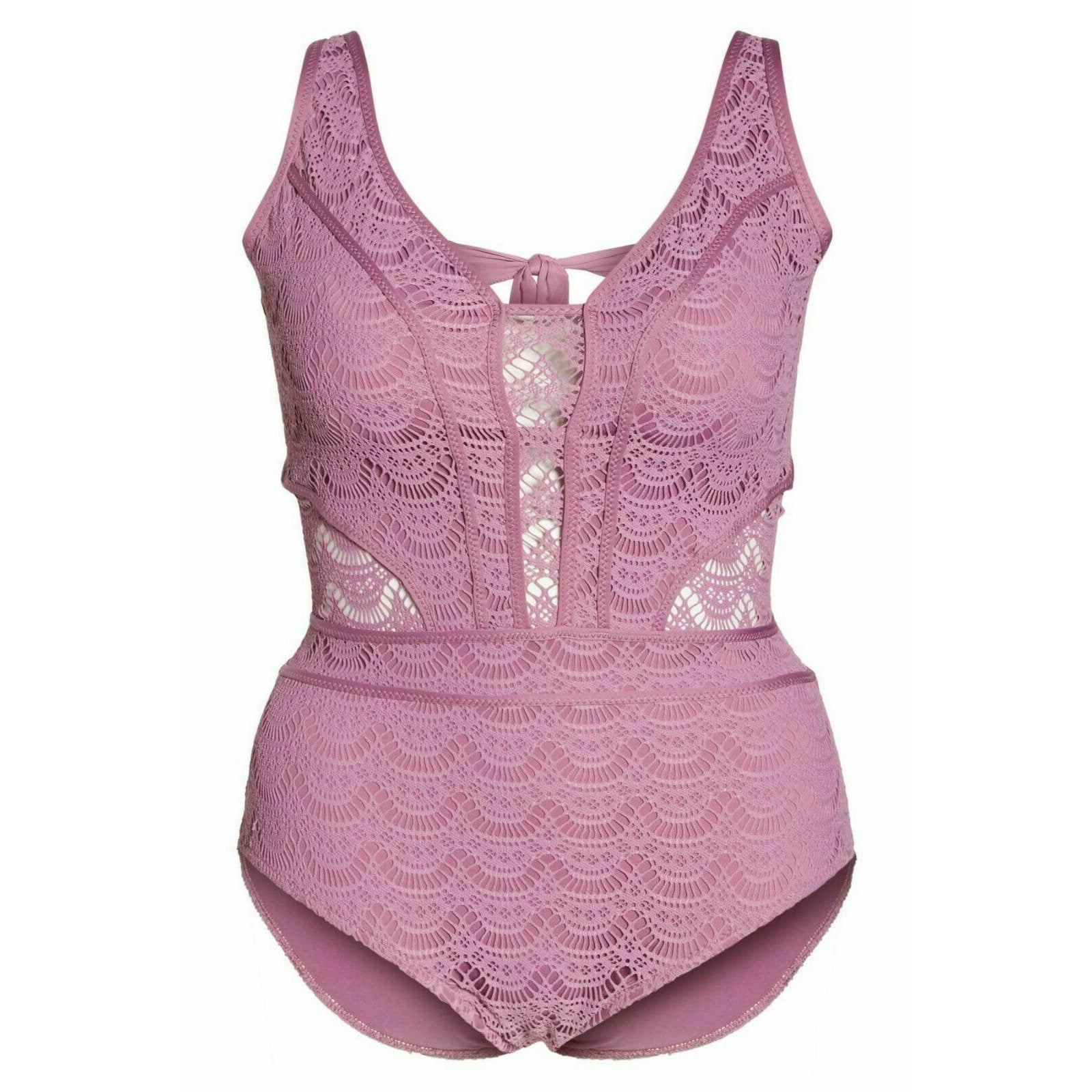 BECCA by Rebecca Virtue Plus Size crochet One-Piece Swimsuit mauve-Clothing, Shoes & Accessories:Women's Clothing:Swimwear-BECCA-Jenifers Designer Closet