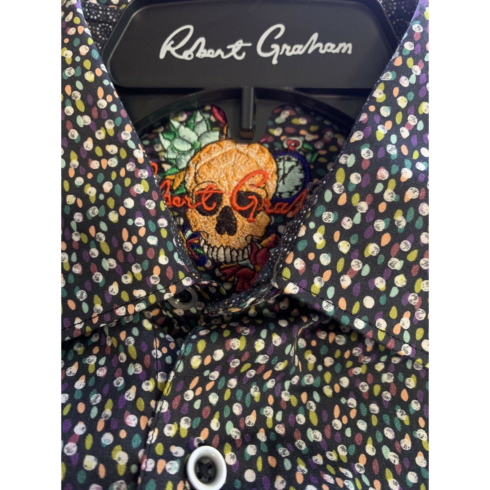 ROBERT GRAHAM shirt M black multi contrast cuffs designer men's geometric-Clothing, Shoes & Accessories:Men:Men's Clothing:Shirts:Casual Button-Down Shirts-Robert Graham-Medium-Black-Jenifers Designer Closet