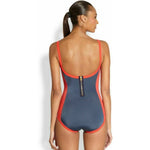MARC JACOBS S swimsuit zipper back $151 blue red tank maillot One-piece-Clothing, Shoes & Accessories:Women's Clothing:Swimwear-Marc Jacobs-Small-Blue/Red-Jenifers Designer Closet