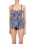 GOTTEX swimsuit fly away 1 piece bandeau multi color zigzag tummy control - Jenifers Designer Closet