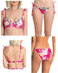 NANETTE LEPORE 6 swimsuit bikini hot pink floral tropical padded tassels