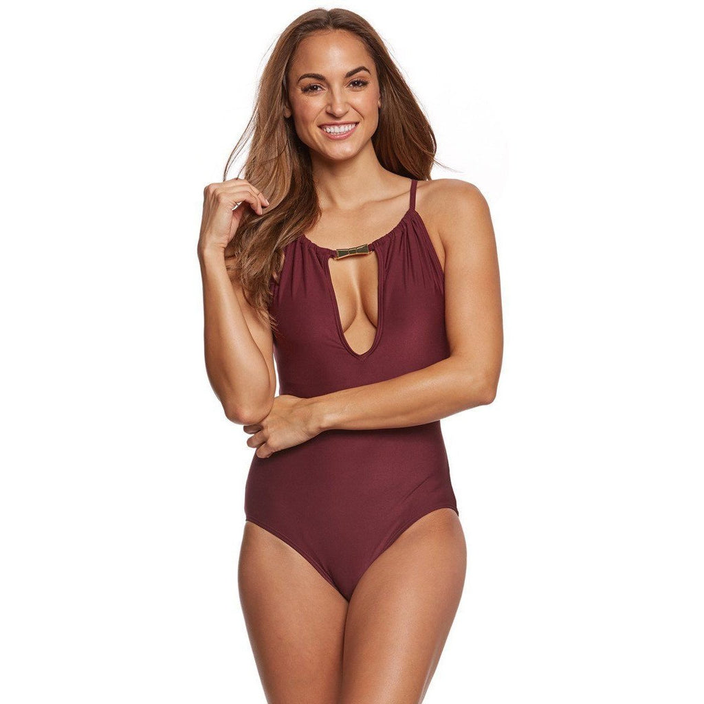 KATE SPADE Crescent M high neck One-piece Swimsuit deep cherry $120-Clothing, Shoes & Accessories:Women's Clothing:Swimwear-kate spade new york-Medium-Deep Cherry-Jenifers Designer Closet