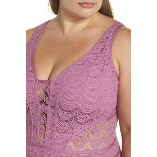 BECCA by Rebecca Virtue Plus Size crochet One-Piece Swimsuit mauve-Clothing, Shoes & Accessories:Women's Clothing:Swimwear-BECCA-Jenifers Designer Closet