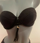 SHAN 8 bikini swimsuit chocolate brown tassels sueded 2 piece bathing suit