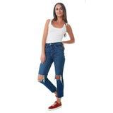 L'AGENCE Audrina 24 high-rise cropped jeans frayed distressed knees straight-Clothing, Shoes & Accessories:Women:Women's Clothing:Jeans-L'AGENCE-Jenifers Designer Closet