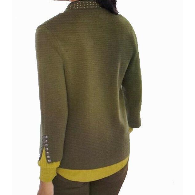 CHICOS 2 (12) military embellished sweater jacket cardigan olive $139 studs-Clothing, Shoes & Accessories:Women's Clothing:Sweaters-Chico's-2-Army green-Jenifers Designer Closet