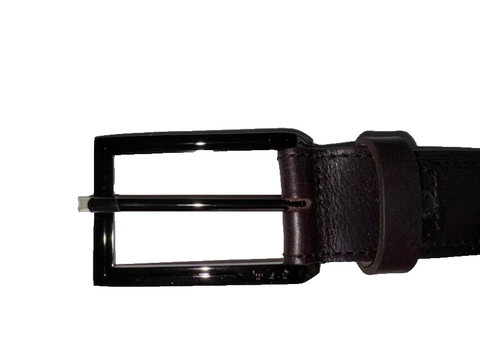 TUMI men's 44/110  belt Dark Brown leather gunmetal hardware Made in France