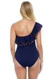 GOTTEX 10 one-shoulder off-shoulder ruffled swimsuit red white blue