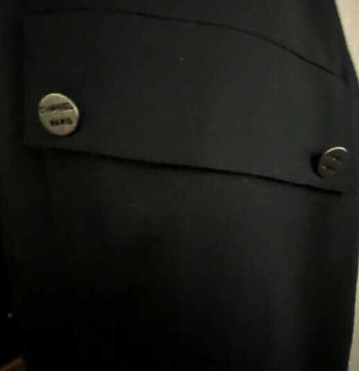 CHANEL 44 10 12 wool skirt imprinted buttons career pleats France black