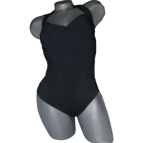 GOTTEX 6 black slimming One Piece swimsuit $158 surplice draped ruched-Clothing, Shoes & Accessories:Women's Clothing:Swimwear-Gottex-6-Black-Jenifers Designer Closet