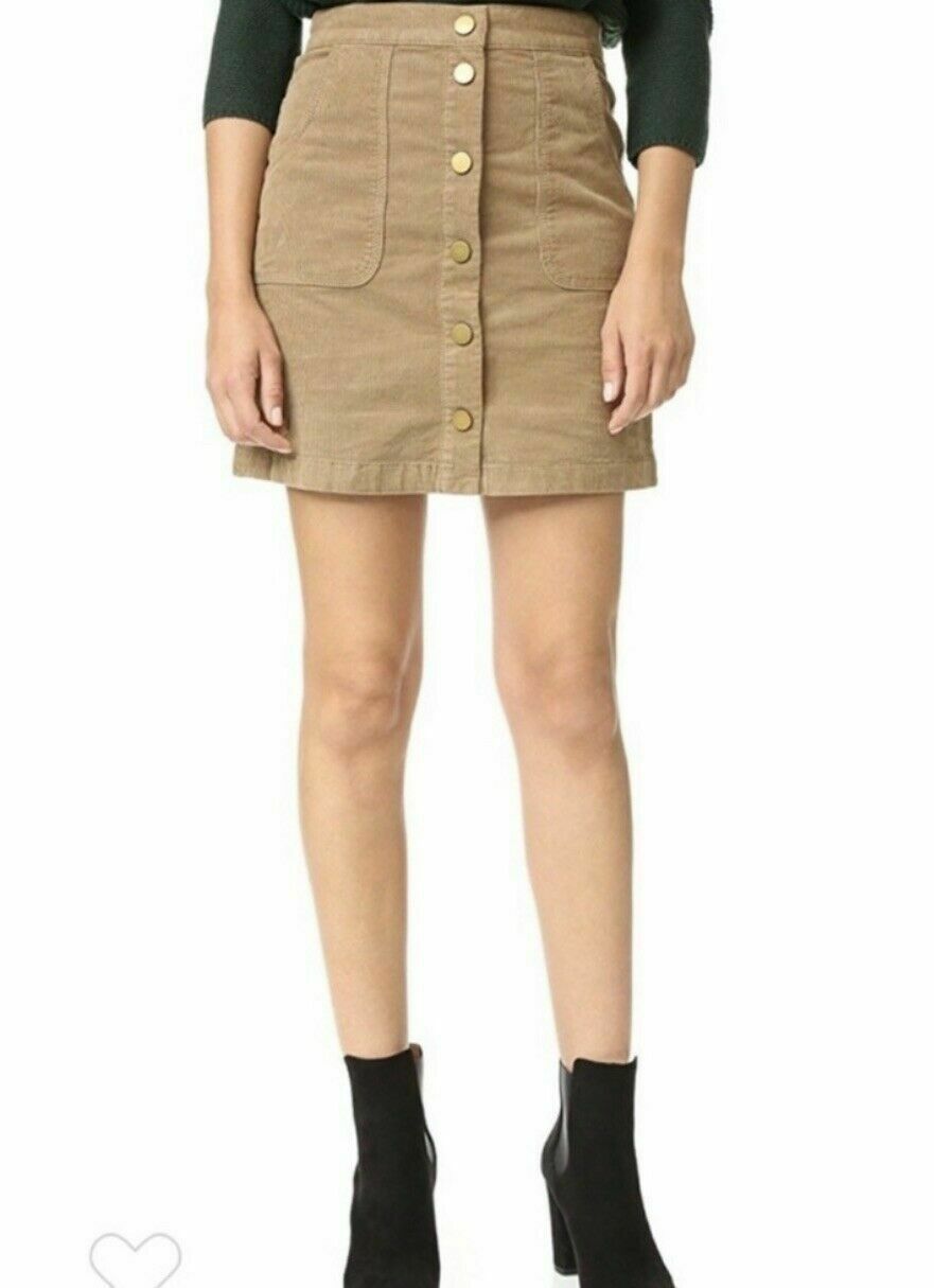 TORY BURCH 6 corduroy short mini skirt beach wood tan snap front Lucitano - Jenifers Designer Closet