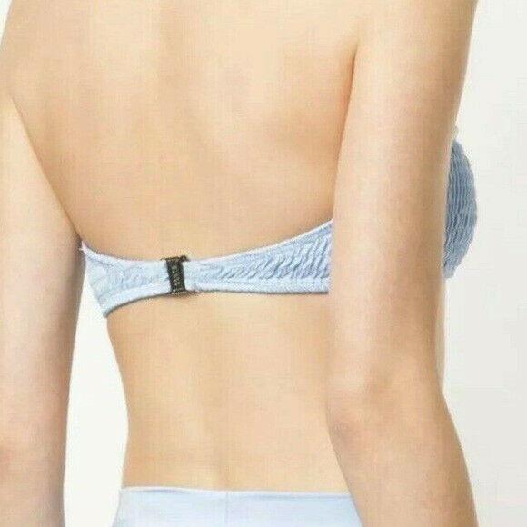SUBOO S strapless smocked bandeau bikini top ice blue designer shirred-Clothing, Shoes & Accessories:Women's Clothing:Swimwear-Suboo-Small-Ice Blue-Jenifers Designer Closet