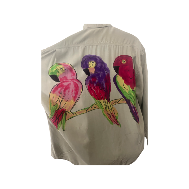 PUCHO IGLESIAS XL/5 Vintage Artist designed men's rare shirt parrots birds
