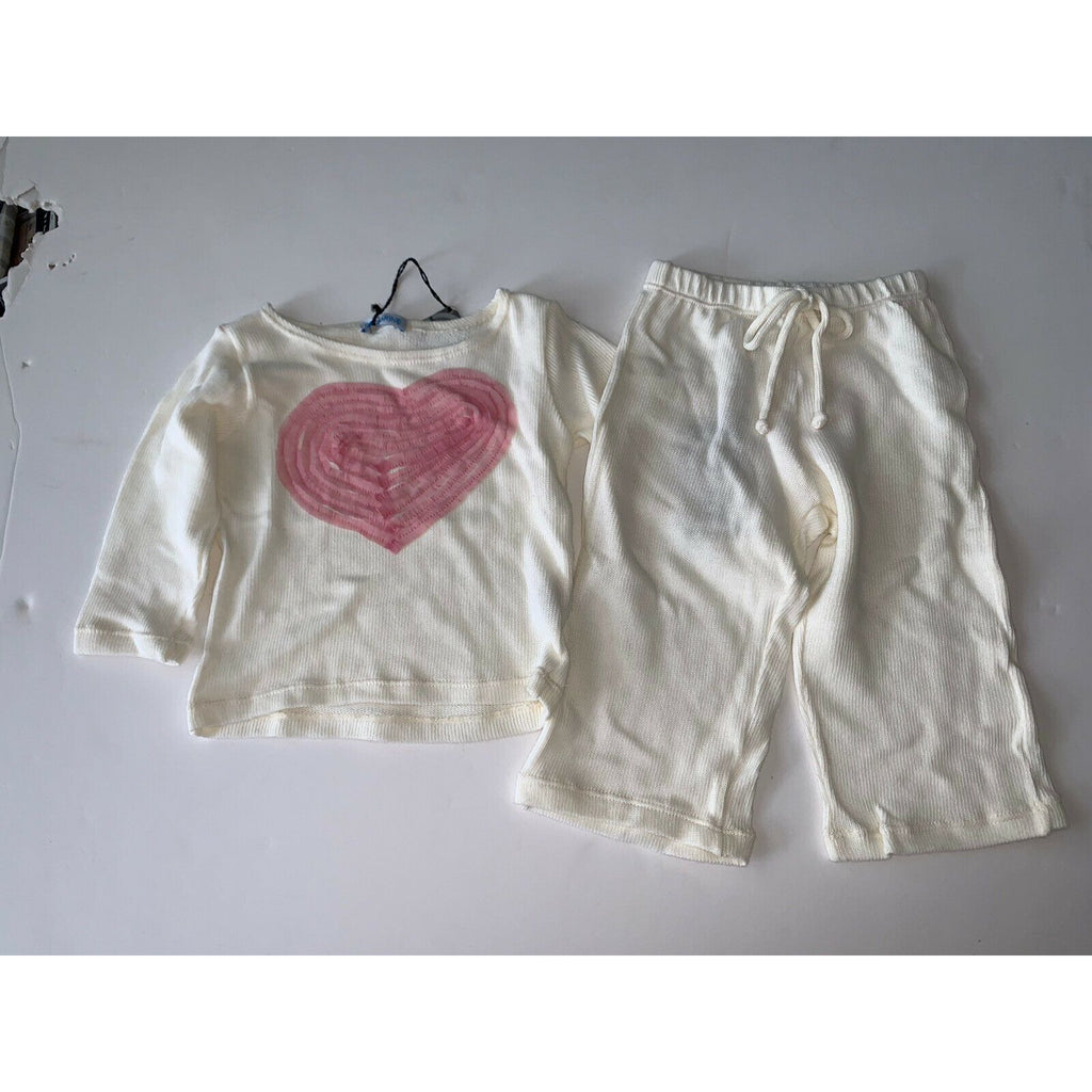 SUBMARINE 2 piece pants set. top bottom 24 MOS ecru pink hearts baby girls-Clothing, Shoes & Accessories:Baby:Baby & Toddler Clothing:Outfits & Sets-Submarine-24 mos-ecru-Jenifers Designer Closet