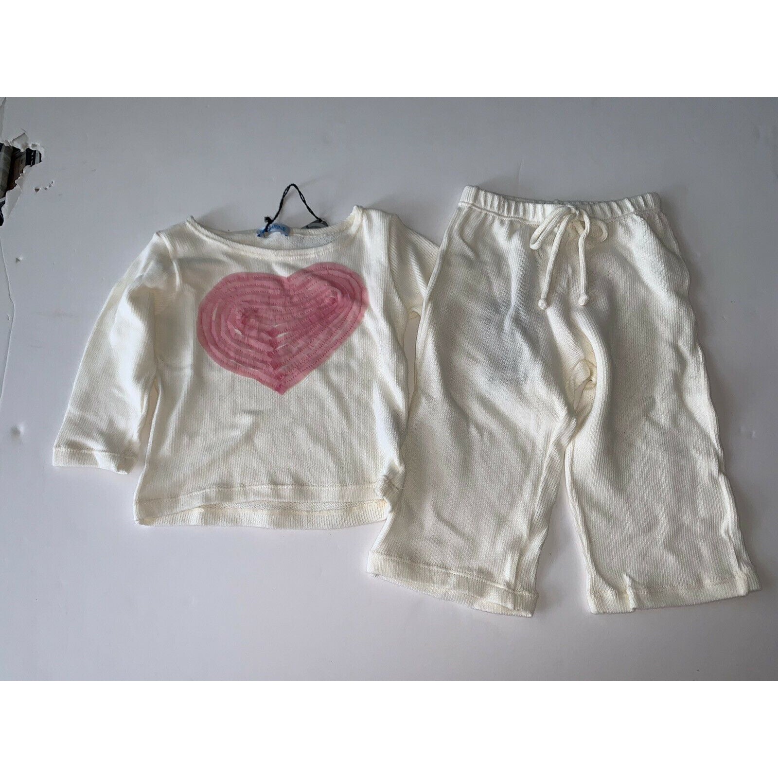 SUBMARINE 2 piece pants set. top bottom 24 MOS ecru pink hearts baby girls-Clothing, Shoes & Accessories:Baby:Baby & Toddler Clothing:Outfits & Sets-Submarine-24 mos-ecru-Jenifers Designer Closet