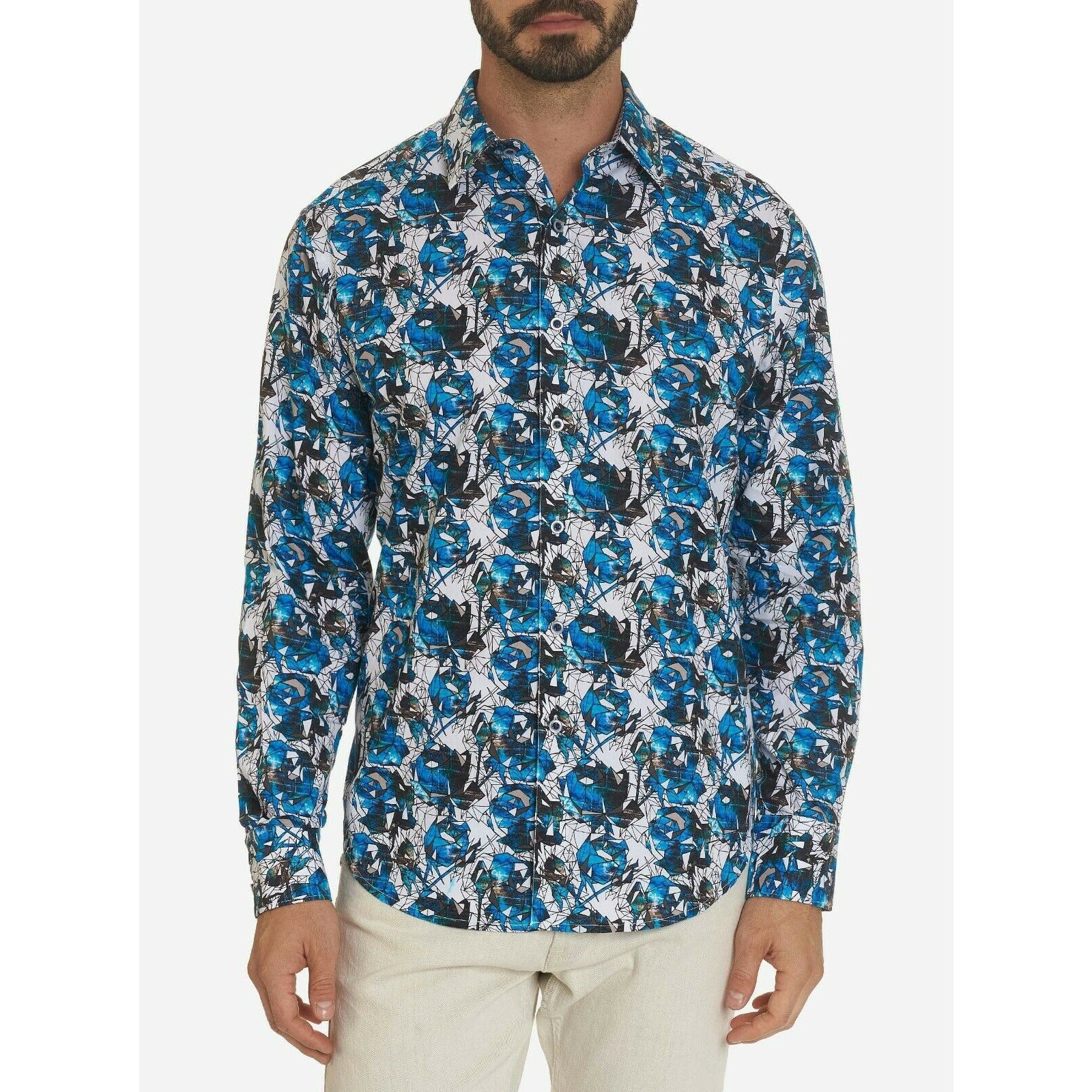 ROBERT GRAHAM shirt LG blue contrast cuffs abstract design men's-Clothing, Shoes & Accessories:Men:Men's Clothing:Shirts:Casual Button-Down Shirts-Robert Graham-Large-Blue-Jenifers Designer Closet