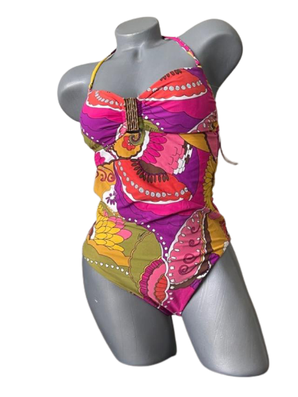 TRINA TURK L swimsuit strapless bandeau one piece removable strap