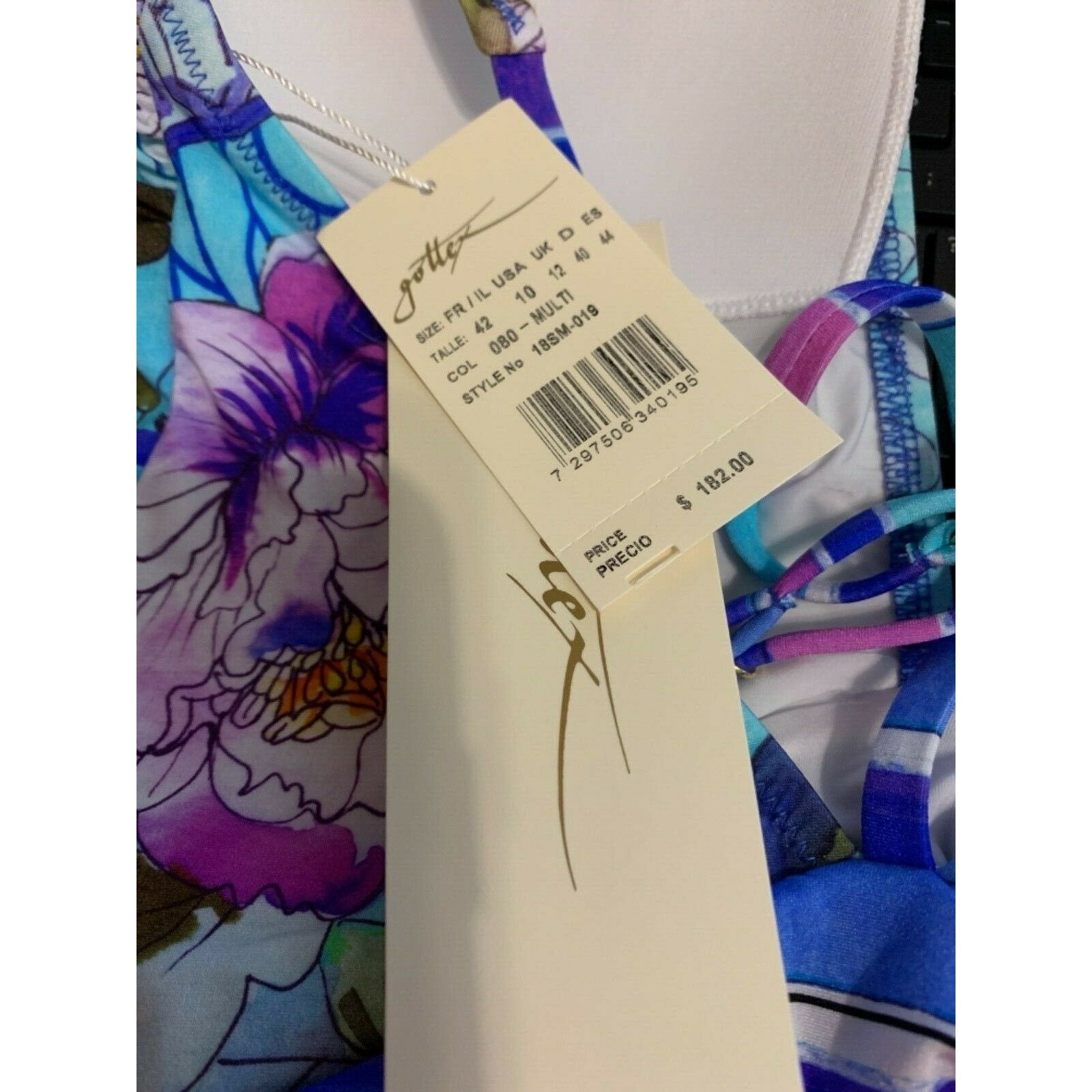 GOTTEX swimsuit one-piece plunging deep V front floral multi color-Clothing, Shoes & Accessories:Women's Clothing:Swimwear-Gottex-Jenifers Designer Closet