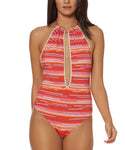 DOLCE VITA M plunge swimsuit one piece coral keyhole cheeky tassel ties - Jenifers Designer Closet