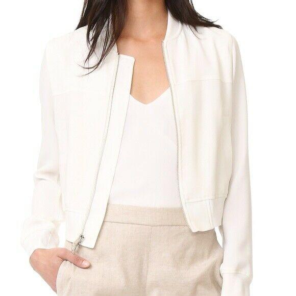 THEORY ladies 12 Rice Ivory Classic Zip Crepe Clean Bomber Jacket - Jenifers Designer Closet