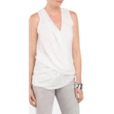 HELMUT LANG LG white lined sheer sleeveless overlap asymmetric hem top shirt-Clothing, Shoes & Accessories:Women's Clothing:Tops-HELMUT LANG-Large-White-Jenifers Designer Closet
