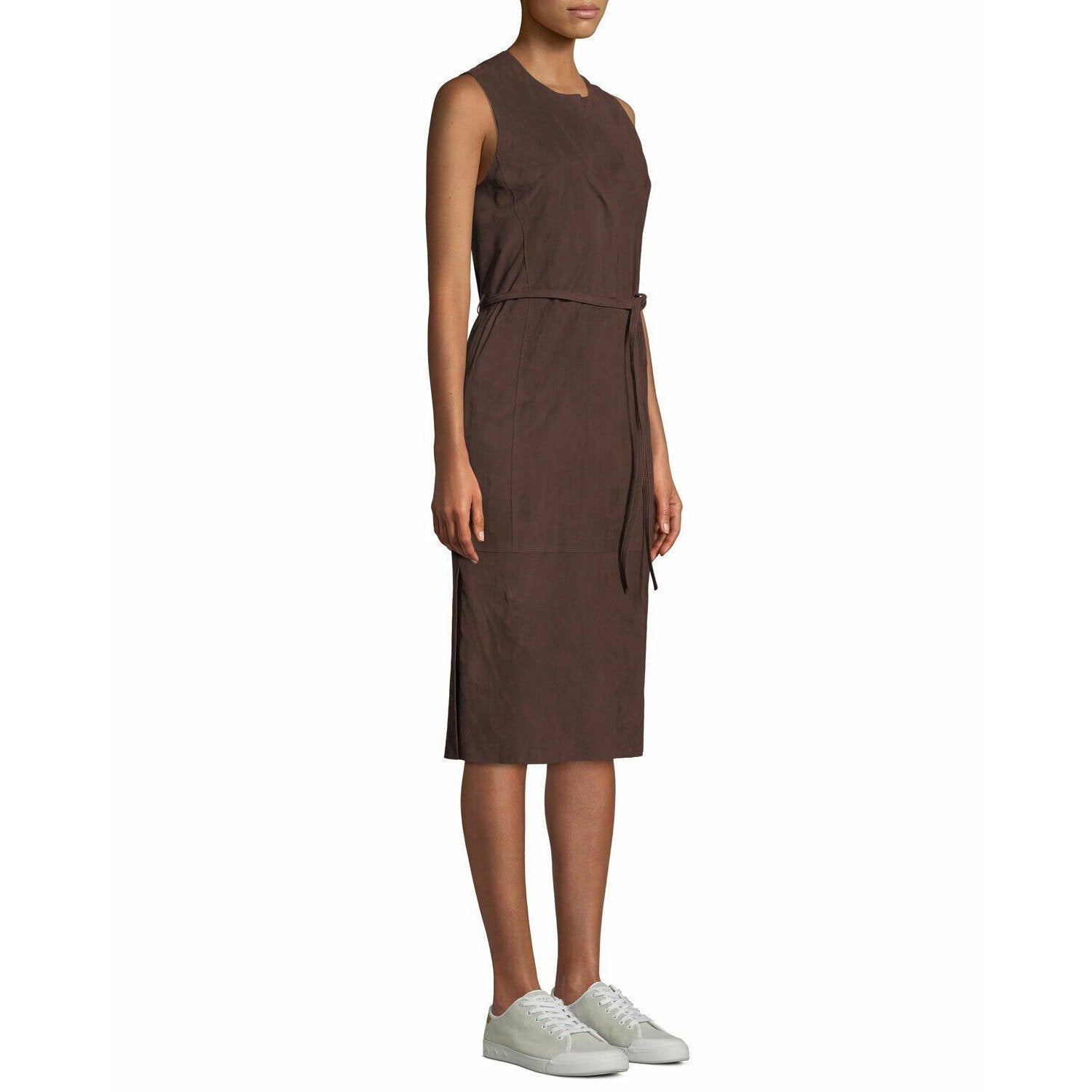 VINCE 4 brown lambskin buttersoft suede leather midi dress v-neck knee $995-Clothing, Shoes & Accessories:Women:Women's Clothing:Dresses-Vince-Jenifers Designer Closet