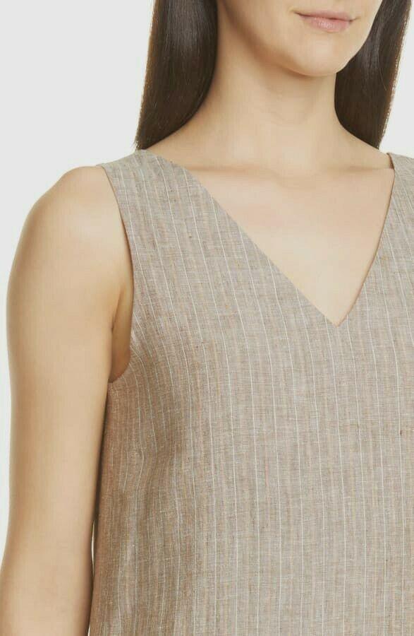 THEORY 6 mini dress jumper sleeveless striped linen v-neck shift year round - Jenifers Designer Closet