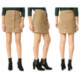 TORY BURCH 6 corduroy short mini skirt beach wood tan snap front Lucitano - Jenifers Designer Closet