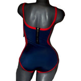 MARC JACOBS S swimsuit zipper back $151 blue red tank maillot One-piece-Clothing, Shoes & Accessories:Women's Clothing:Swimwear-Marc Jacobs-Small-Blue/Red-Jenifers Designer Closet