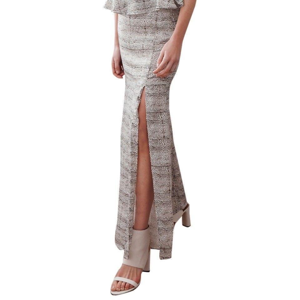STEVIE MAY Maxi Skirt Small long mermaid style high front split $260 viper-Clothing, Shoes & Accessories:Women's Clothing:Skirts-Stevie May-Small-Black/ivory-Jenifers Designer Closet