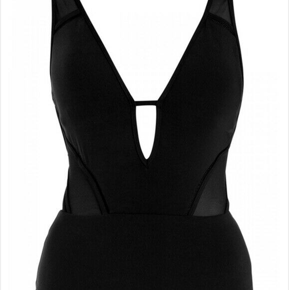 JETS by Jessika Allen Aspire plunge one-piece swimsuit sheer mesh panels