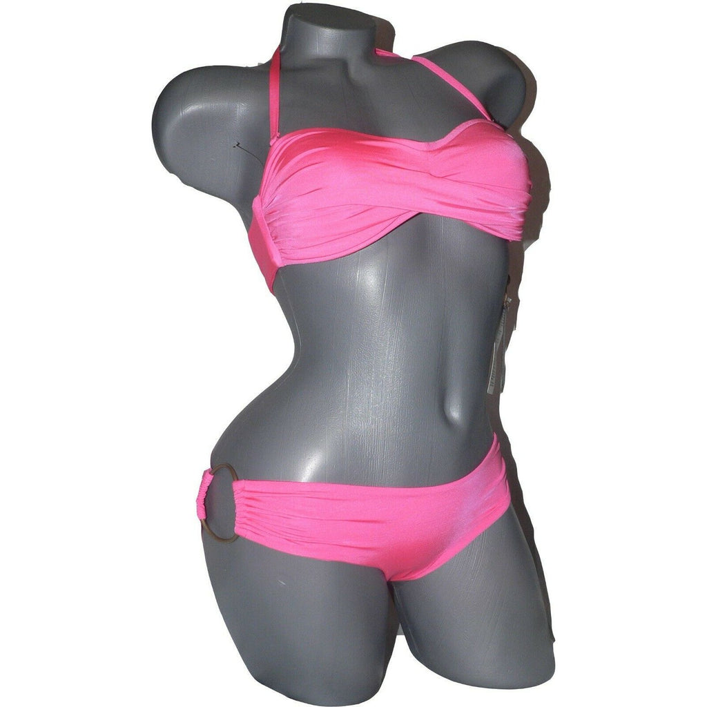 VITAMIN A 4 S swimsuit bikini neon pink 2PC bandeau brass rings on hip –  Jenifers Designer Closet