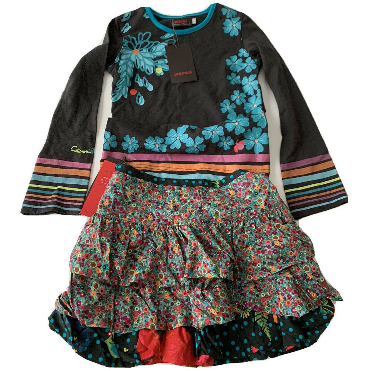 CATIMINI Girls 6/116 Floral Bubble Skirt and Shirt Outfit Set France-Clothing, Shoes & Accessories:Kids:Girls:Girls' Clothing (Sizes 4 & Up):Outfits & Sets-Catimini-Jenifers Designer Closet