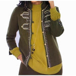 CHICOS 2 (12) military embellished sweater jacket cardigan olive $139 studs-Clothing, Shoes & Accessories:Women's Clothing:Sweaters-Chico's-2-Army green-Jenifers Designer Closet