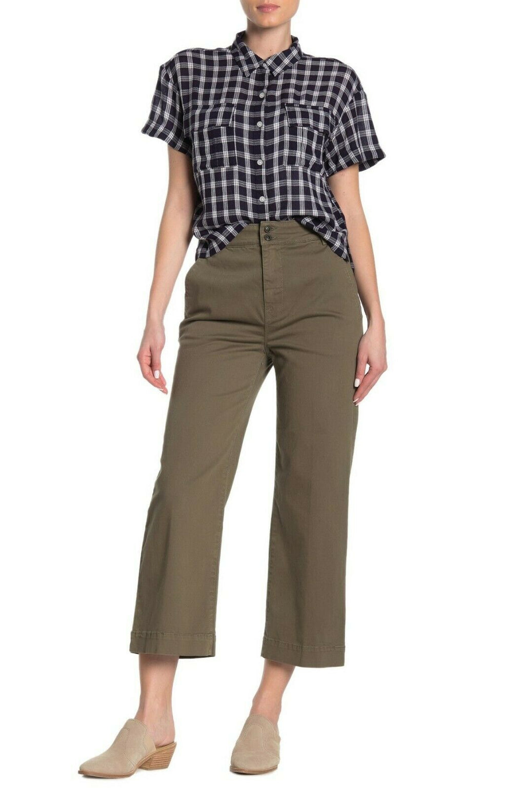 FRAME denim 24 army green pants slacks trousers cropped cotton wide leg $195 - Jenifers Designer Closet
