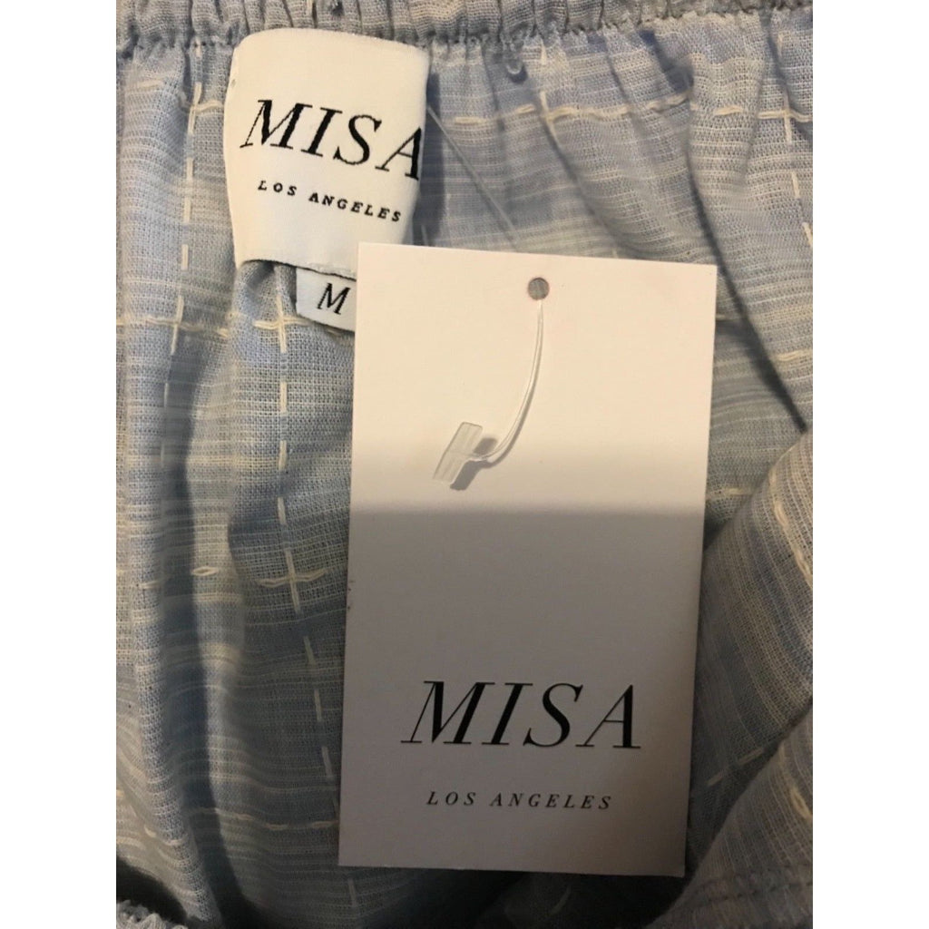 MISA Los Angeles Kaia off shoulder crop top shirt ruffled tiered blue-Clothing, Shoes & Accessories:Women's Clothing:Tops-Misa-Jenifers Designer Closet