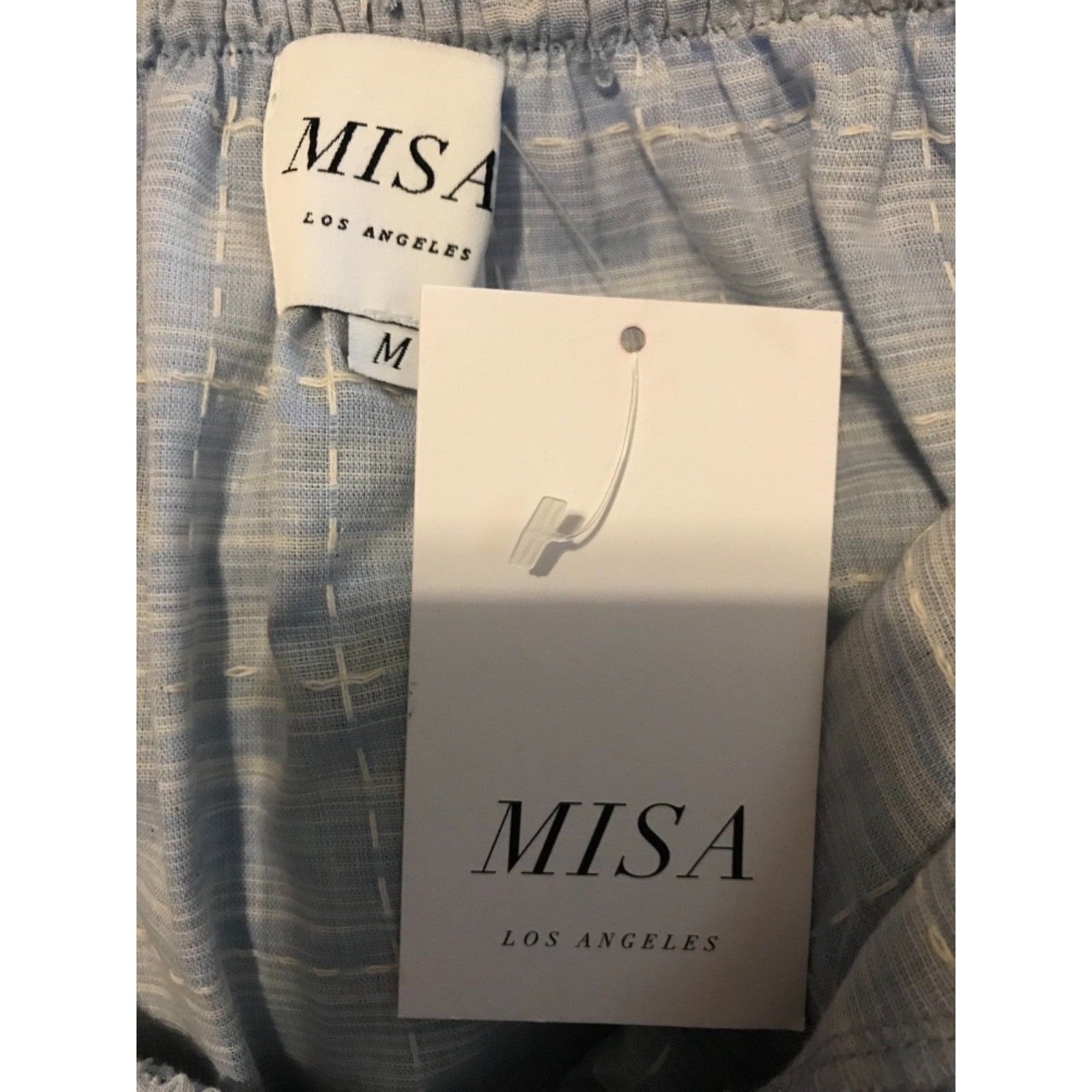 MISA Los Angeles Kaia off shoulder crop top shirt ruffled tiered blue-Clothing, Shoes & Accessories:Women's Clothing:Tops-Misa-Jenifers Designer Closet