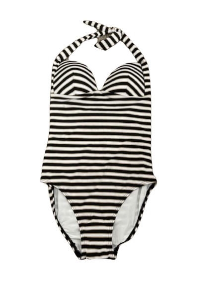 JETS by Jessika Allen Australia swimsuit black ecru striped moulded cups