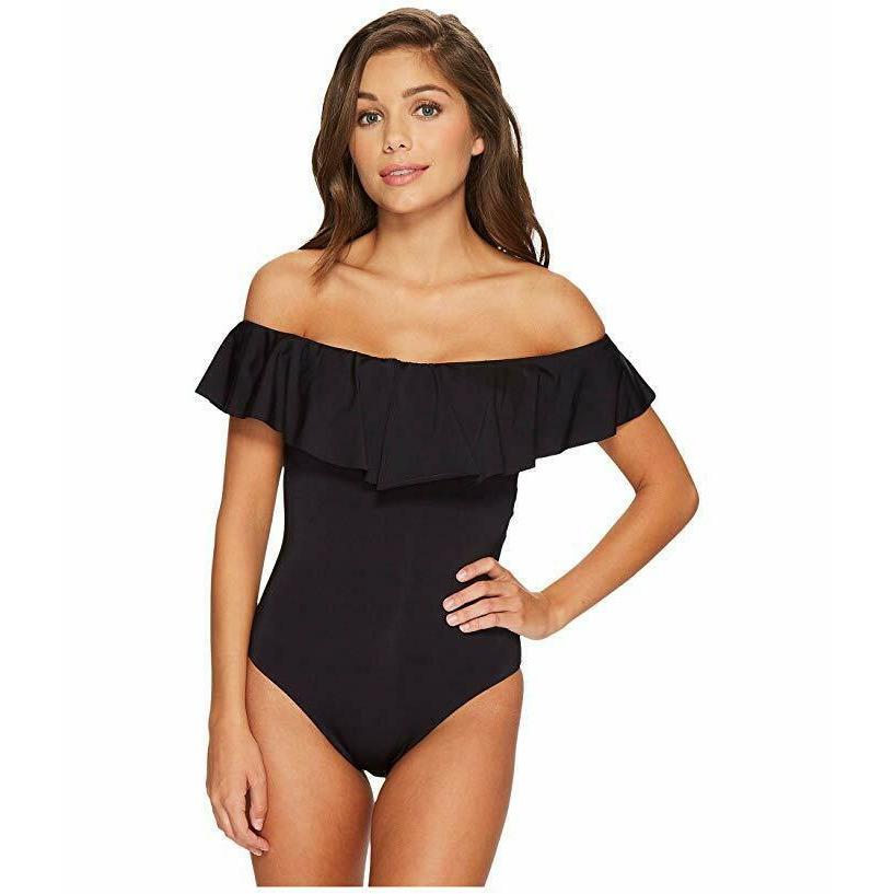 TRINA TURK 6 off-shoulder One Piece swimsuit black flutter sleeve designer-Clothing, Shoes & Accessories:Women's Clothing:Swimwear-Trina Turk-6-Black-Jenifers Designer Closet