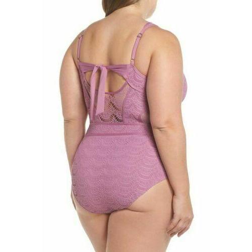 BECCA by Rebecca Virtue Plus Size crochet One-Piece Swimsuit mauve-Clothing, Shoes & Accessories:Women's Clothing:Swimwear-BECCA-Jenifers Designer Closet